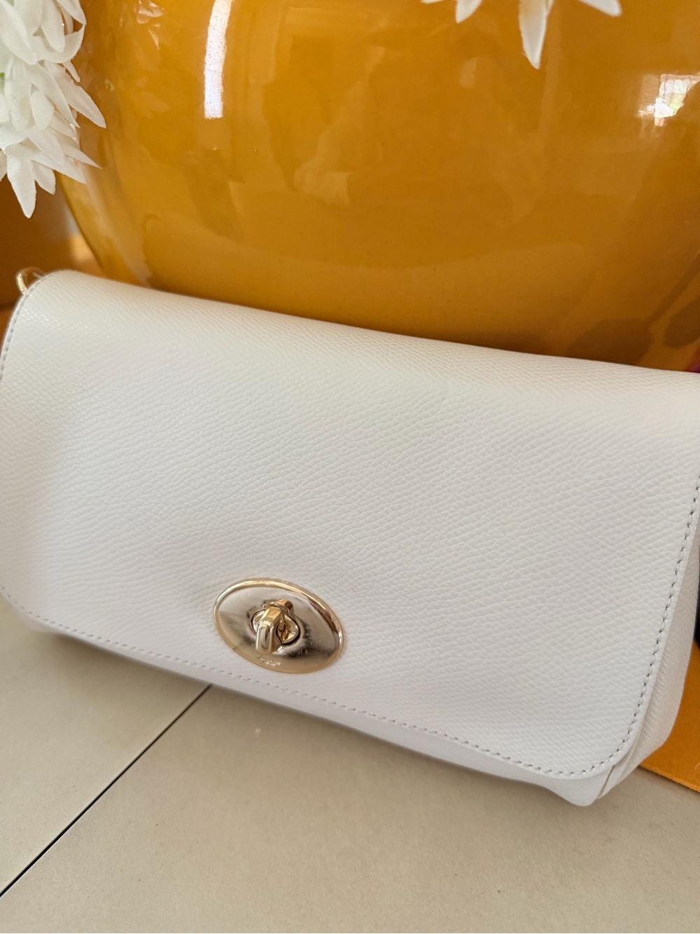 Coach Chalk Pebbled Leather Crossbody with Gold Hardware